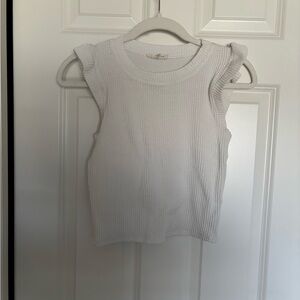 Girls' White Ribbed Ruffle Sleeve Tank Top